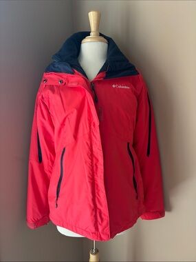 Columbia Red and Black Waterproof & Fleece-Lined Hooded Jacket